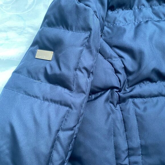 Vince Camuto Womens Puffer Down Hooded Coat Navy Blue Double Zip Pockets - Picture 8 of 16